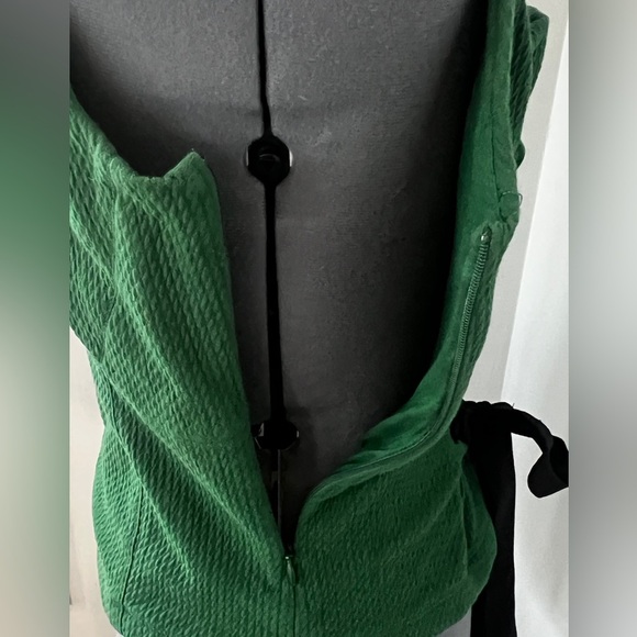 Anthropologie Maeve Sz M Kelly Green Corset Tie-Back Textured Tank Top Side Zip - Picture 7 of 16